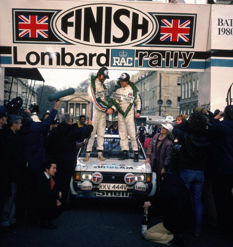 Henri-Toivonen-with-Paul-White-celebate-on-the-bonnet-of-their-Talbot-Sunbeam-after-winning-the-1980-RAC-Rally-of-Britain