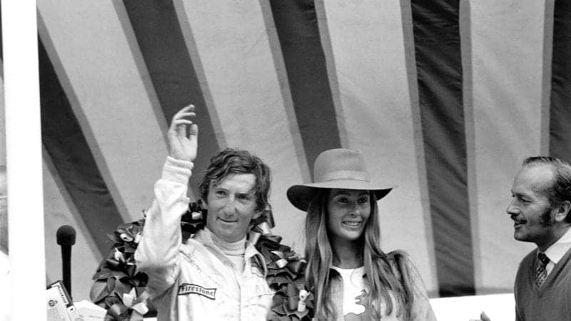 Jochen Rindt and Nina Rindt after winning the 1970 British Grand Prix at Brands Hatch