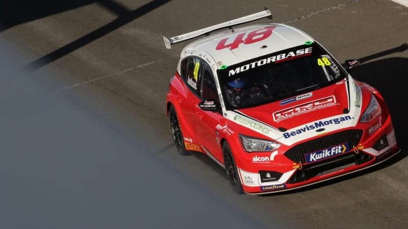 Ollie Jackson's Ford Focus on track at Silverstone during the 2020 BTCC meeting