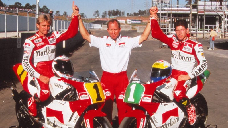 Wayne Rainey, Kenny Roberts and John Kocinski in 1990