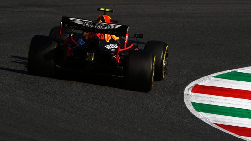 Rear shot of a Red Bull during the 2020 F1 Tuscan Grand Prix at Mugello