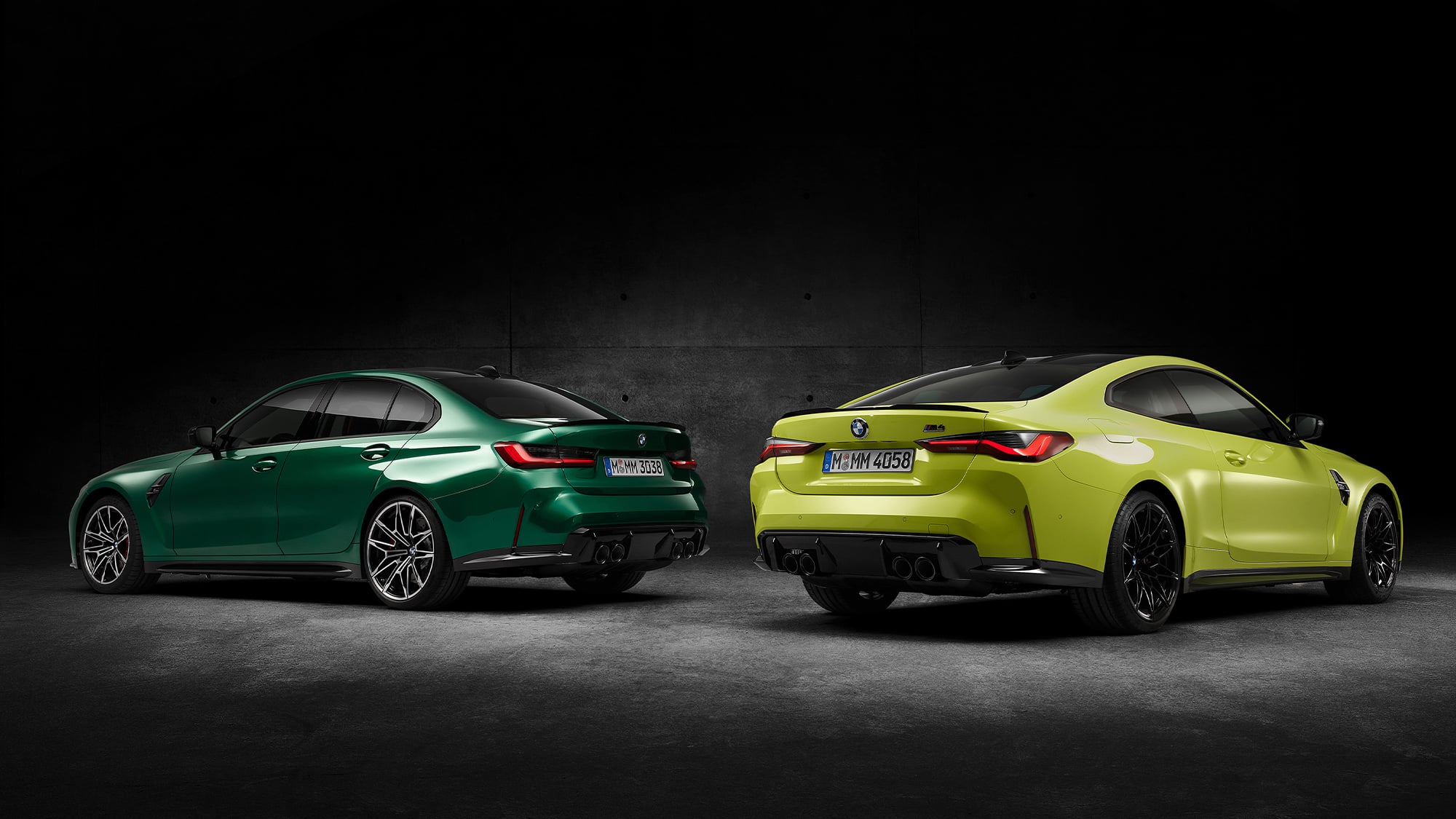 Rear view of 2021 BMW M3 and M4