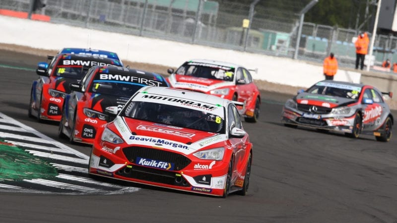 Rory Butcher ahead of Colin Turkington and Tom Oliphant at Silverstone in the 2020 BTCC Championship