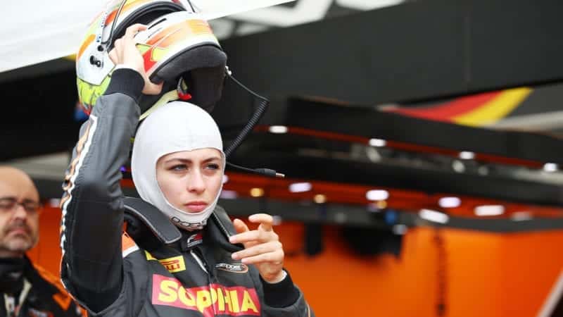 Sophia Floersch of Campos Racing in Hungary for the 2020 Formula 3 championship