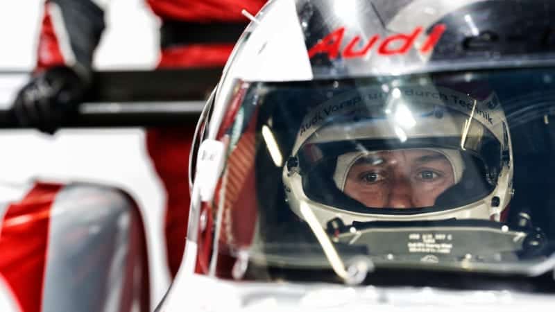 Tom Kristensen in 2014 sitting in his Audi R18 Etron at the 6 Hours of Silverstone
