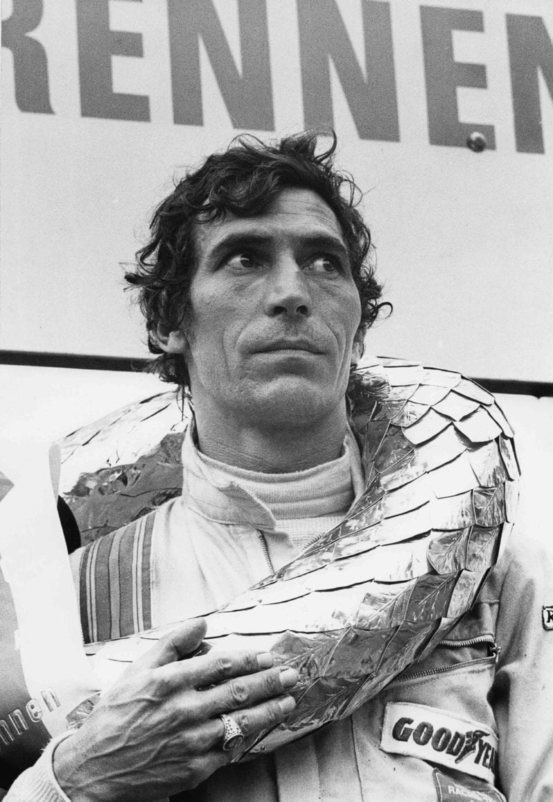 Vic Elford after his victory in the 1971 1000 Km of Nürburgring, which he won with his teammate Gerard Larrousse driving a Porsche 908/03
