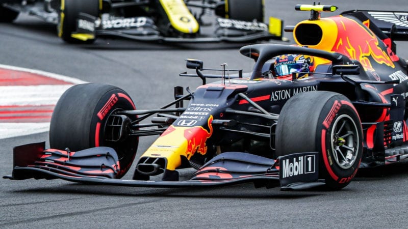 Alex Albon's Red Bull with soft tyres during the 2020 F1 Portuguese Grand Prix at Portimao