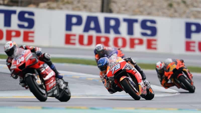 Andrea Dovizioso, Alex Marquez, Pol Espargaro and Miguel Oliveira at Le Mans during the 2020 MotoGP French Grand Prix