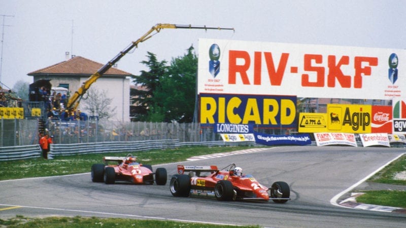 Didier Pironi and GIlles Villeneuve at Imola during the 1982 San Marino Grand Prix
