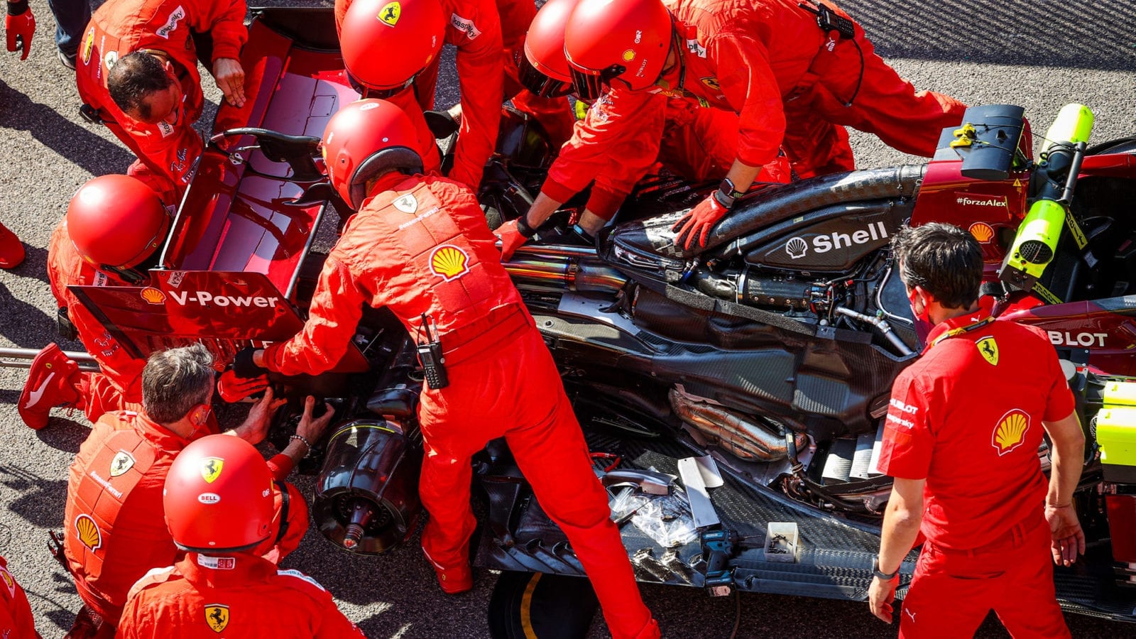 Ferrari SF1000 hybrid engine exposed at Imola for the 2020 Emilia Romagna F1 Grand Prix