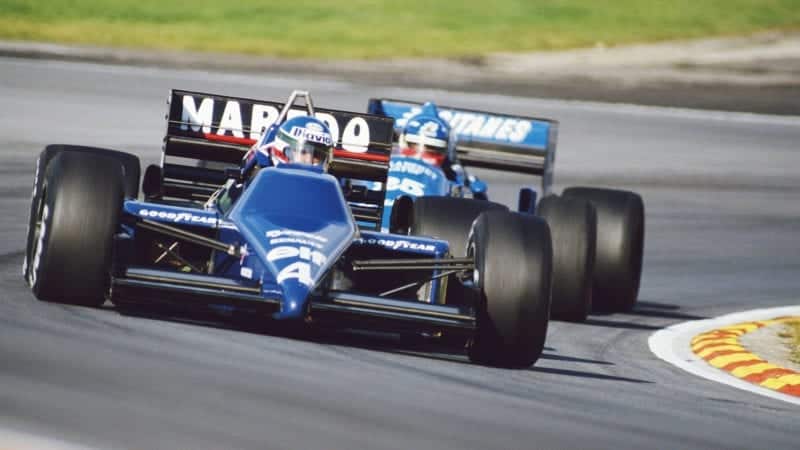 Ivan Capelli at Brands Hatch in the 1985 British Grand Prix