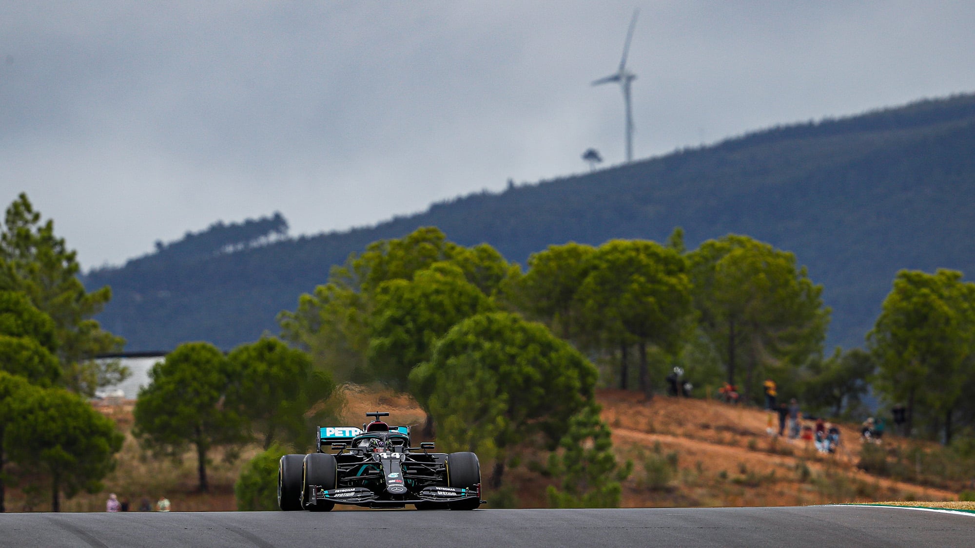 Lewis Hamilton's Mercedes on track at Portimao during the 2020 F1 Portuguese Grand Prix