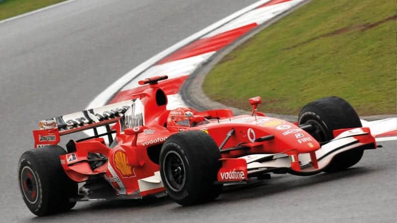 Michael Schumacher in his Ferrari in Shanghai on his way to his 91st and final victory at the 2006 Chinese Grand Prix