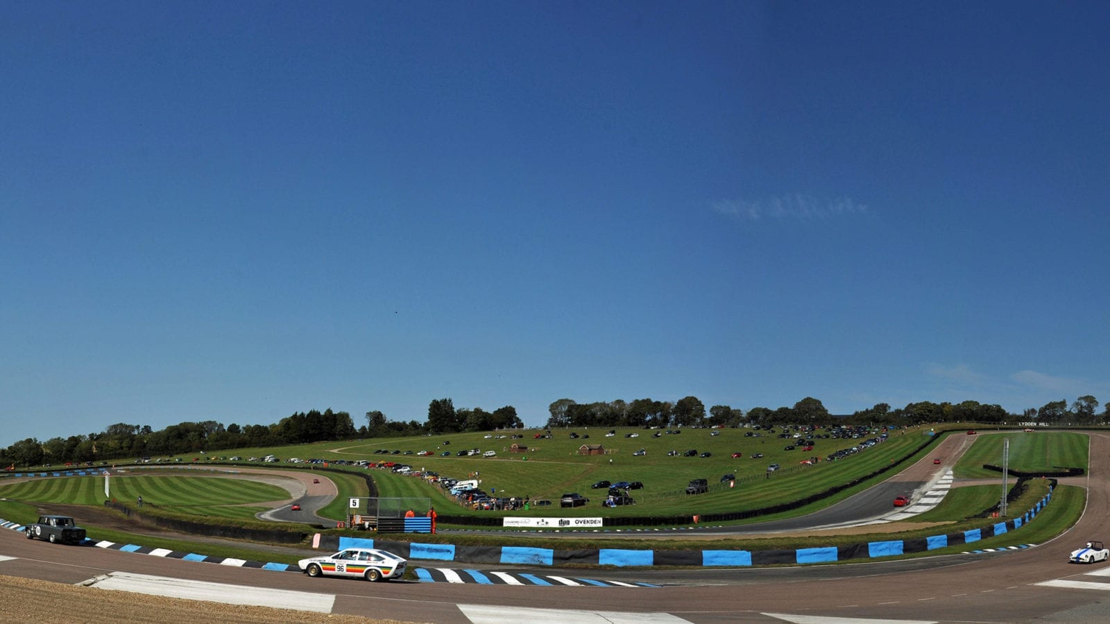 Panoramic view of Lydden Hill during the September 2020 Historic Racing Drivers Club meeting