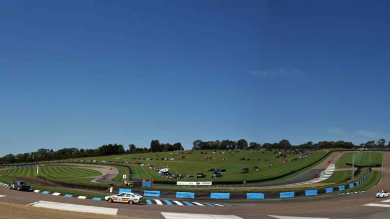 Panoramic view of Lydden Hill during the September 2020 Historic Racing Drivers Club meeting