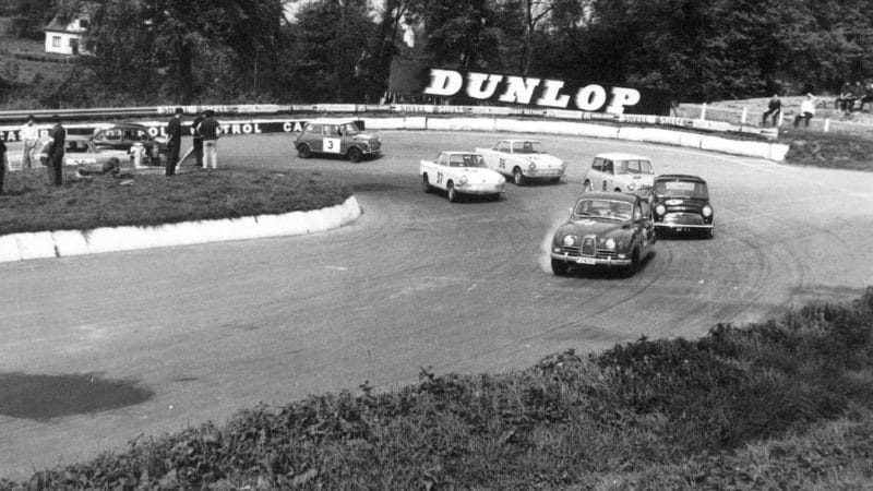 Saab 96 leads at Mallory Park during the 1964 Motor National Three Hours