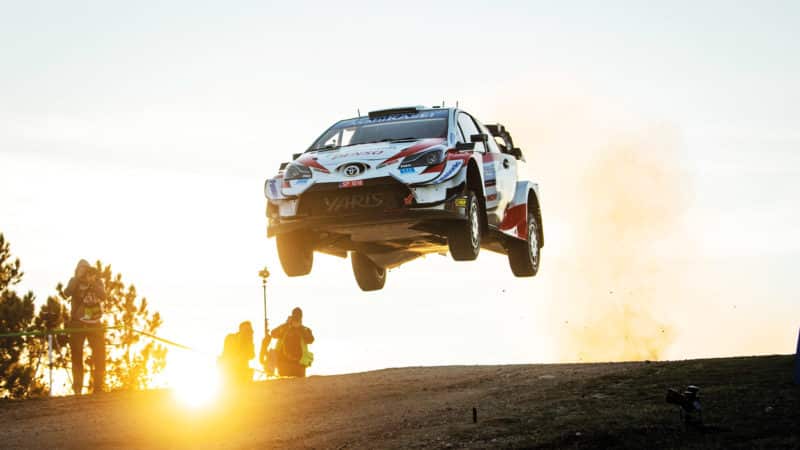 Toyota Yaris in mid-air during a rally