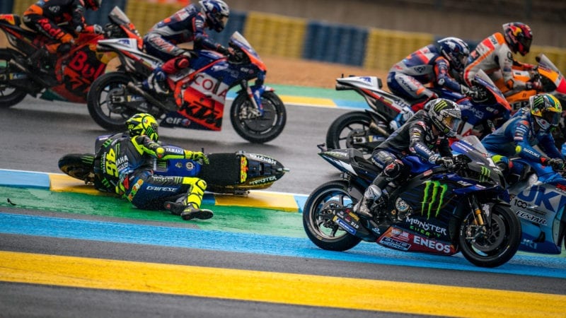 Valentino Rossi crashes out of the 2020 MotoGP French Grand Prix at Le Mans