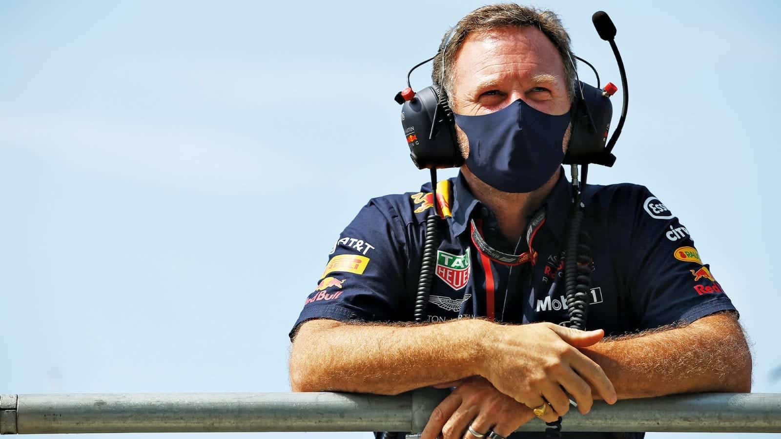 Christian Horner with mask and earphones
