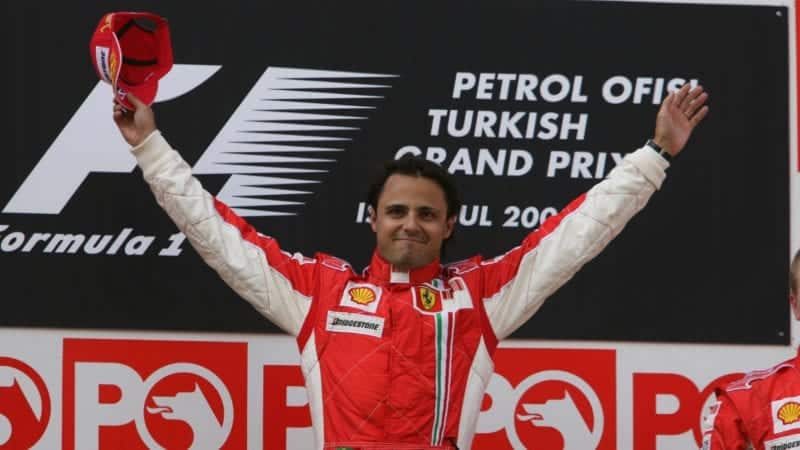 Felipe Massa on the podium after winning the 2008 F1 Turkish Grand Prix