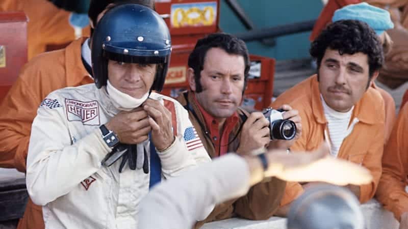 Steve McQueen wearing a Heuer Monaco watch at Le Mans 1970