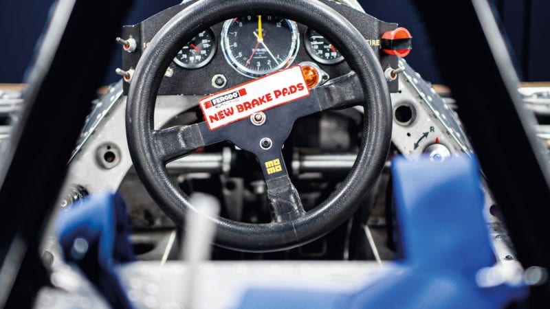 New brake pads sign on steering wheel at United Autosports