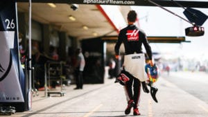 Romain Grosjean walks down the pitlane during the 2020 F1 season