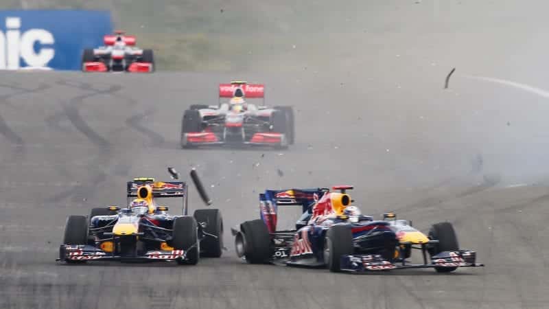 Sebastian Vettel and Mark Webber collide in the 2010 F1 Turkish Grand Prix in Istanbul