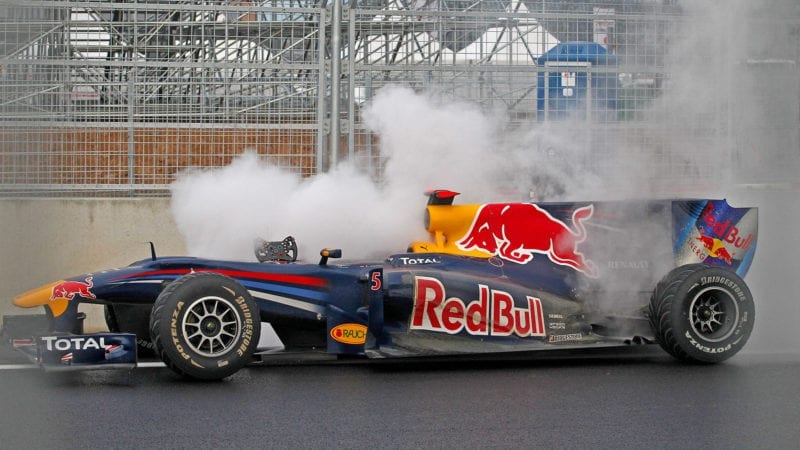 Sebastian Vettel's smoking Red Bull at the 2010 Korean Grand Prix