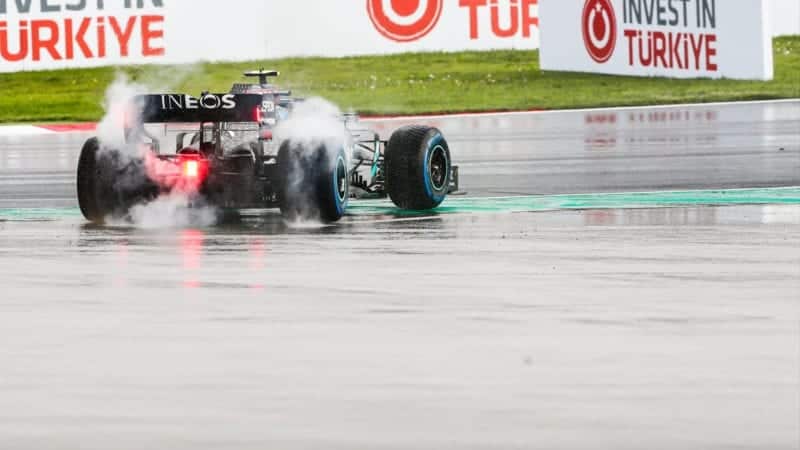 Valtteri Bottas recovers from one of several spins in the 2020 F1 Turkish Grand Prix