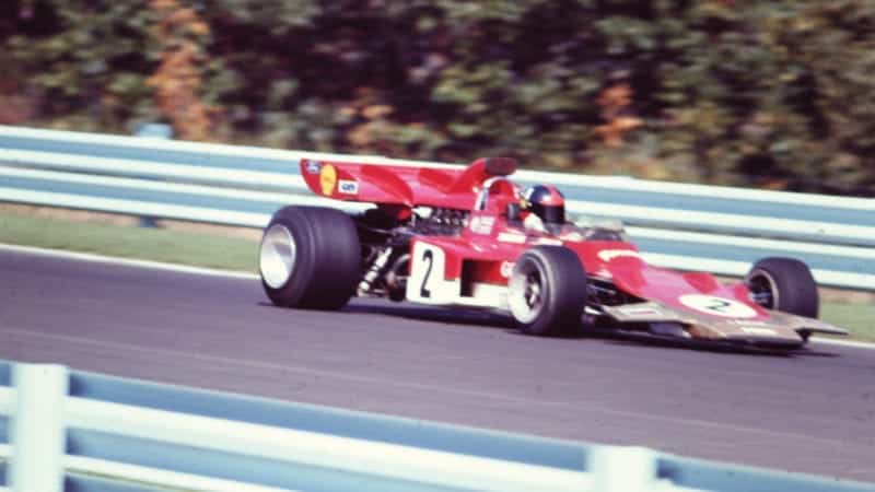 Emerson Fittipaldi in his Lotus 72D during the 1972 F1 United States Grand Prix at Watkins Glen