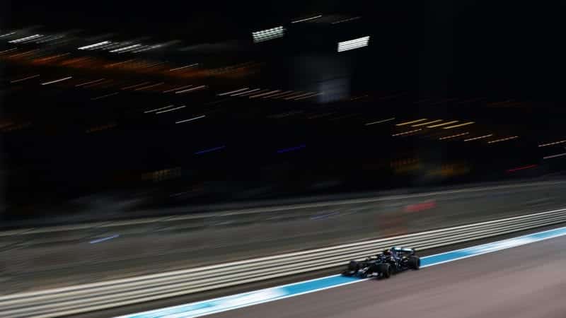 Blurred picture of Valtteri Bottas' Mercedes in the 2020 Abu Dhabi Grand Prix