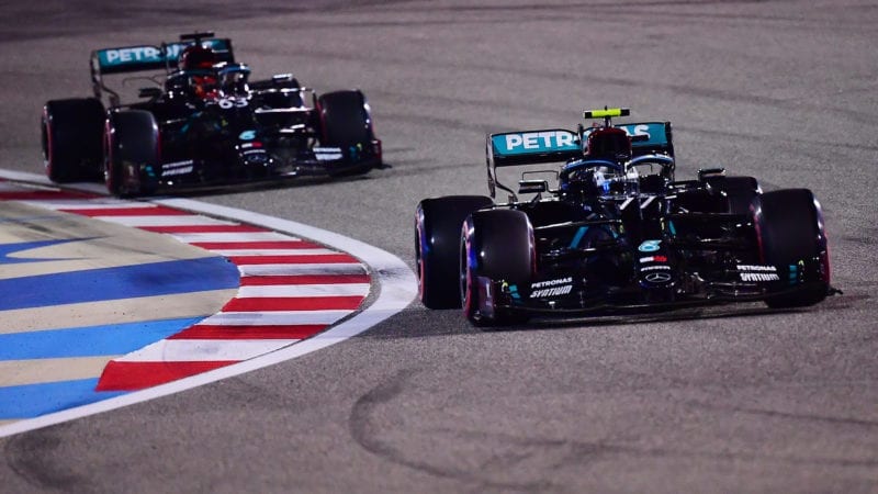 George Russell follows Valtteri Bottas in qualifying for the 2020 F1 Sakhir GP