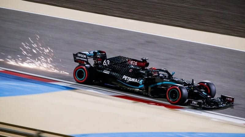 George Russell in a Mercedes in practice for the 2020 Sakhir Grand Prix