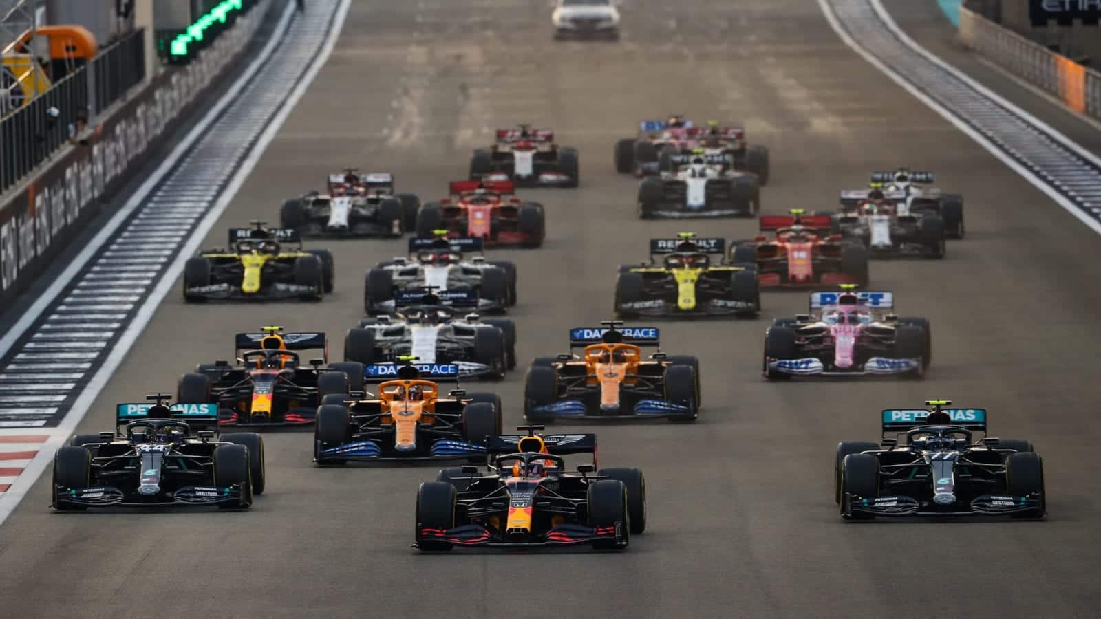 Max Verstappen leads at the start of the 2020 Abu Dhabi Grand Prix