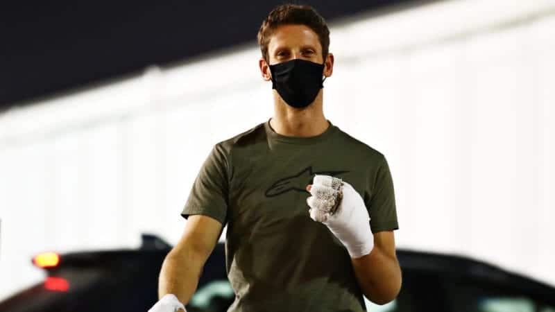 Romain Grosjean returns to the Bahrain circuit with bandages on his hands