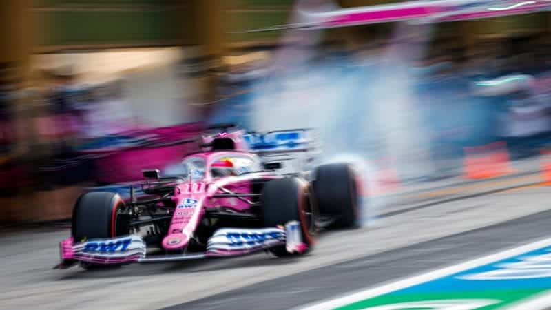 Sergio Perez accelerates out of the pits at the Abu Dhabi Grand Prix
