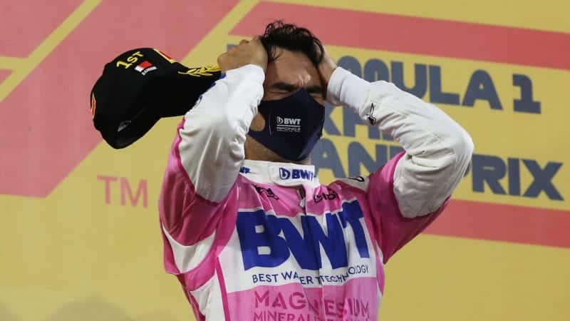 Sergio Perez after winning the 2020 Sakhir Grand prix