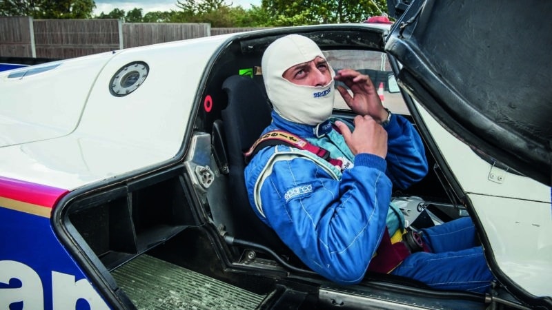 Andrew Frankel in the cockpit of a Porsche 962C