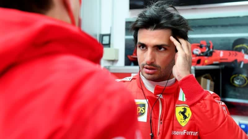 Carlos Sainz 2021 Fiorano Ferrari test in garage