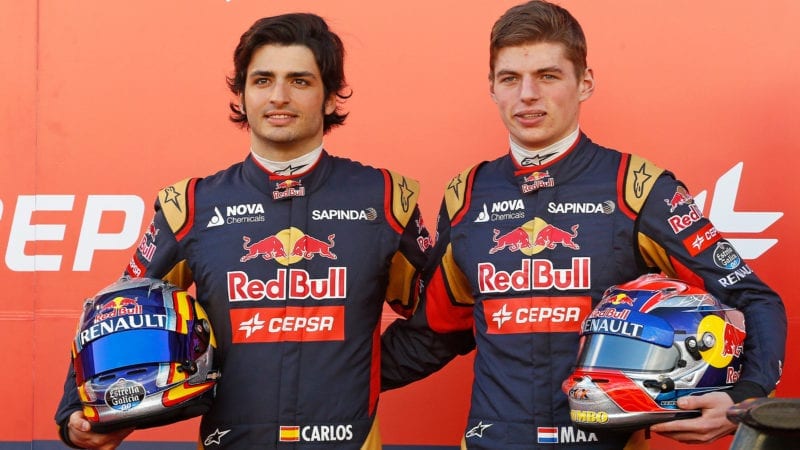 Carlos Sainz and Max Verstappen at the 2015 Toro Rosso launch