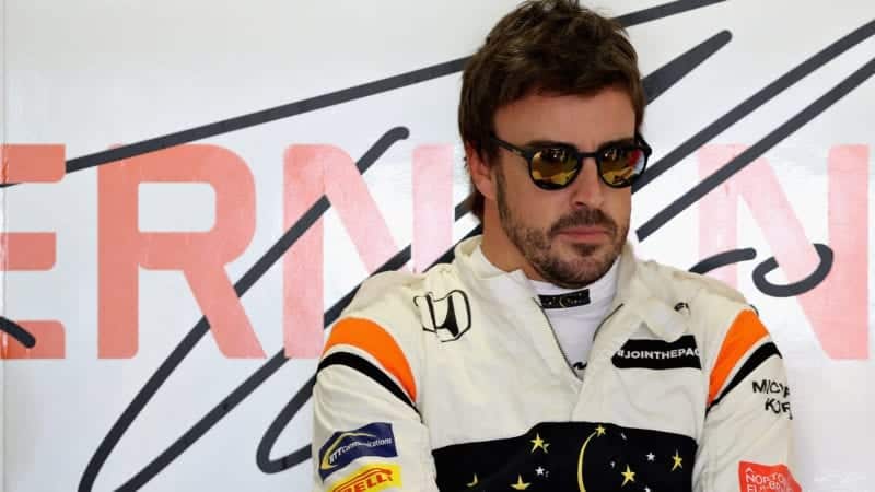 Fernando Alonso in the McLaren pit garage
