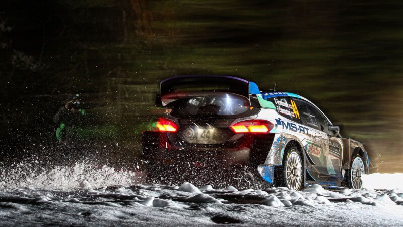 GAP, FRANCE - JANUARY 22: Gus Greensmith of Great Britain and Elliott Edmondson of Great Britain compete with their M-SPORT FORD WRT Ford Fiesta WRC during the FIA World Rally Championship Monte Carlo on January 22, 2021 in Gap, France. (Photo by Massimo Bettiol/Getty Images)