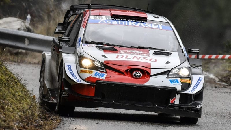 Finnish Kalle Rovanpera and his co-pilot Finnish Jonne Halttunen steer their Toyota Gazoo Racing WRT during the ES 1 of the first stage of the 89th WRC Monte-Carlo Rally, between Saint-Disdier-en-Devoluy and Corps near Gap on January 21, 2021. (Photo by PHILIPPE DESMAZES / AFP) (Photo by PHILIPPE DESMAZES/AFP via Getty Images)