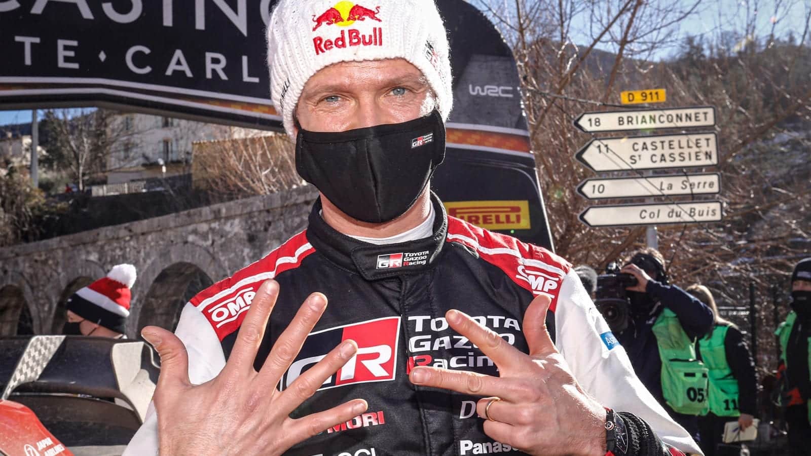 Sebastien Ogier celebrates his 8th Monte Carlo rally in 2021