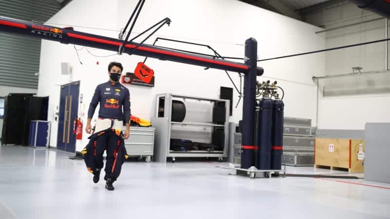 Sergio Perez in the Red Bull factory in January 2021