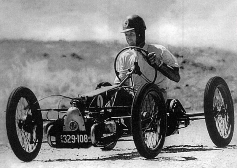 Harold Clisby on his hillclimb special in 1952