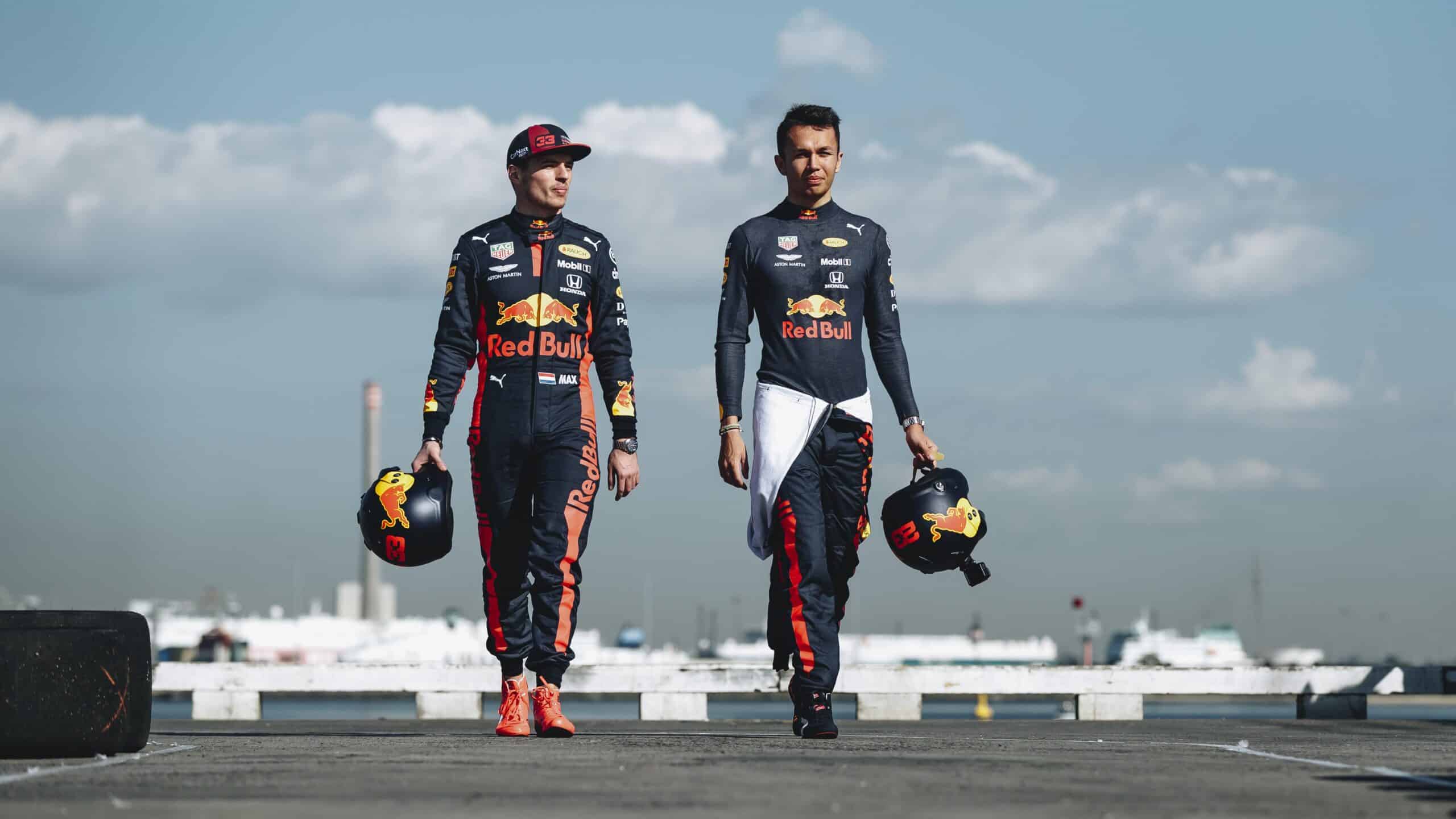 Alexander Albon and Max Verstappen