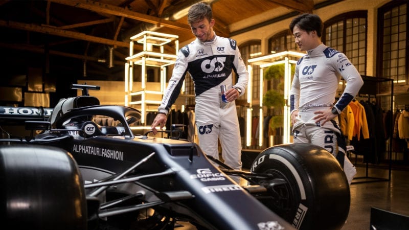 Pierre Gasly and Yuki Tsunoda at the launch of the 2021 AlphaTauri livery
