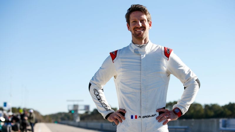 Romain Grosjean smiles during his 2021 Indycar test